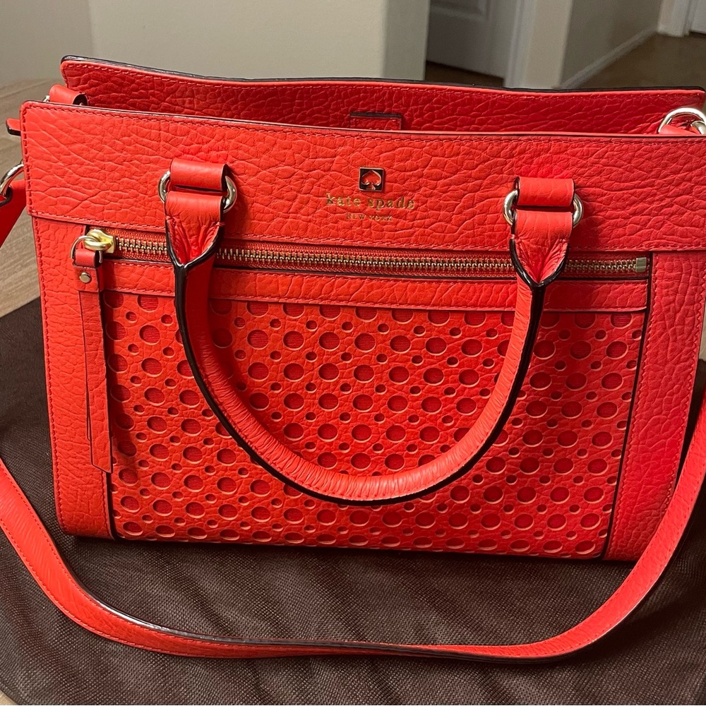 Kate Spade Romy Perri Lane Bubbles Satchel in Empire Red. NWOT.